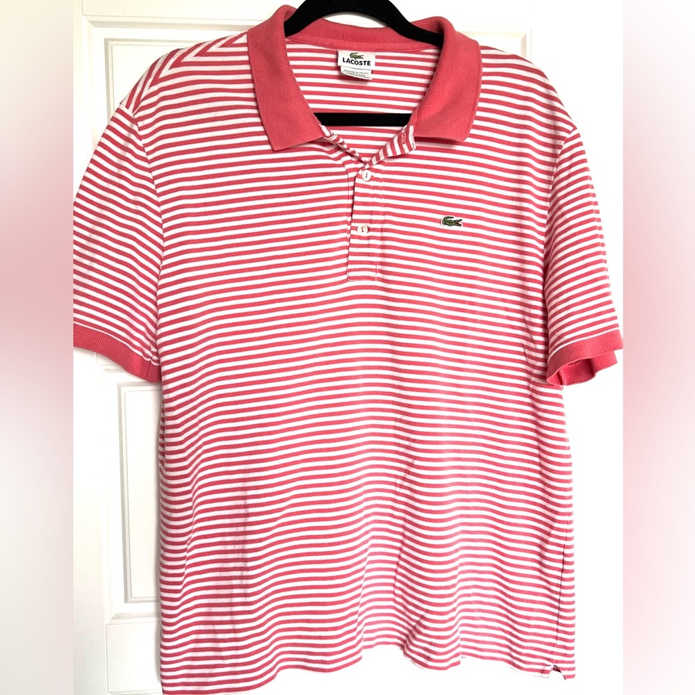 Lacoste Pink Stripped Polo Size Large